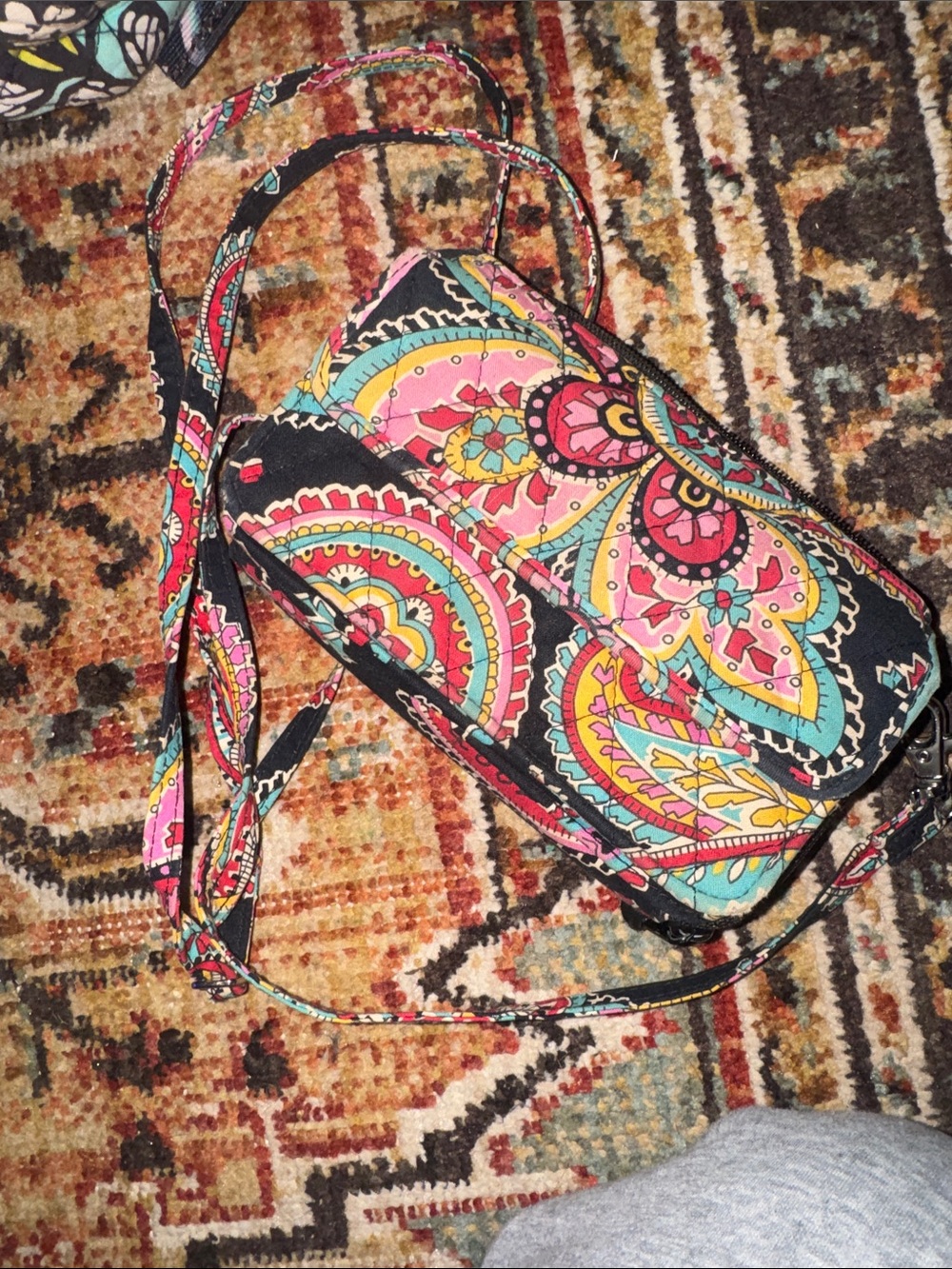 Crossbody Vera Bradley Wallet Purse in Black with Pink & Teal Paisley Print